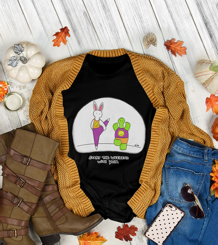 Bunny Daze Start the Weekend with Yoga Happy Characters T-Shirt
