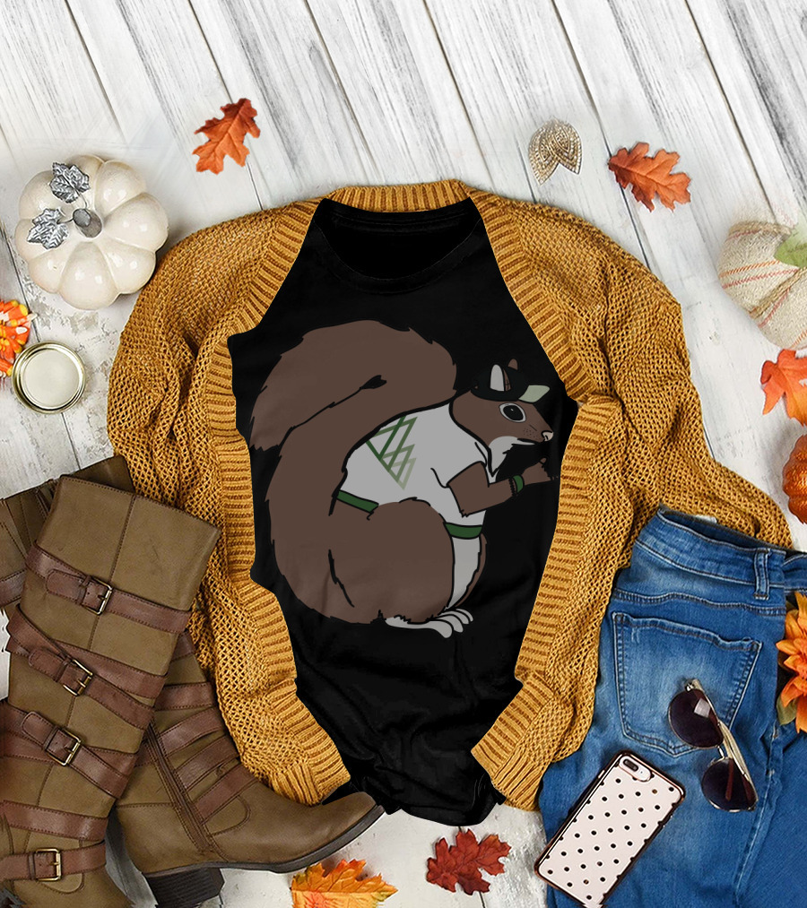 Punk Squirrel Wearing Cap with Lightning Bolt T-Shirt
