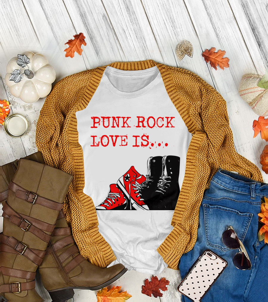 Punk Rock Love Is Converse and Doc Martens Boots Embrace T-Shirt