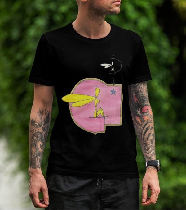 Flyin Maat Peach Abstract Figure With Star And Wings T-Shirt