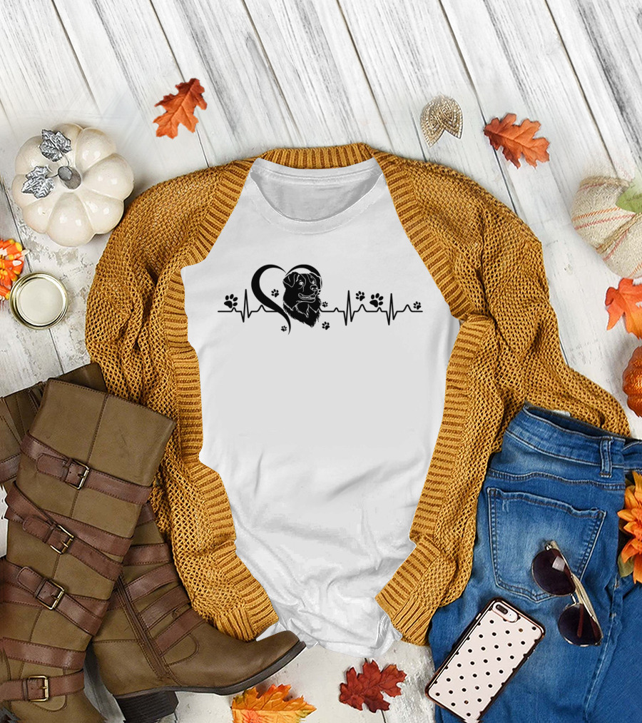 Australian Shepherd Heartbeat Dog Paw Print EKG Line T-Shirt