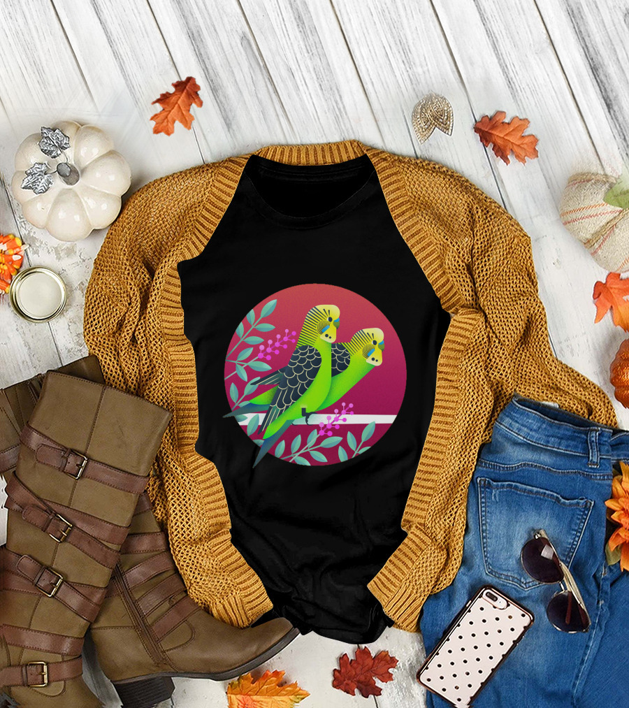 Budgerigarsng Out with Vibrant Tropical Foliage and Floral Accents T-Shirt