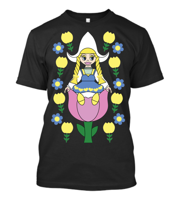 Sitting In The Tulips Dutch Doll In Traditional Dress Surrounded By Flowers T-Shirt