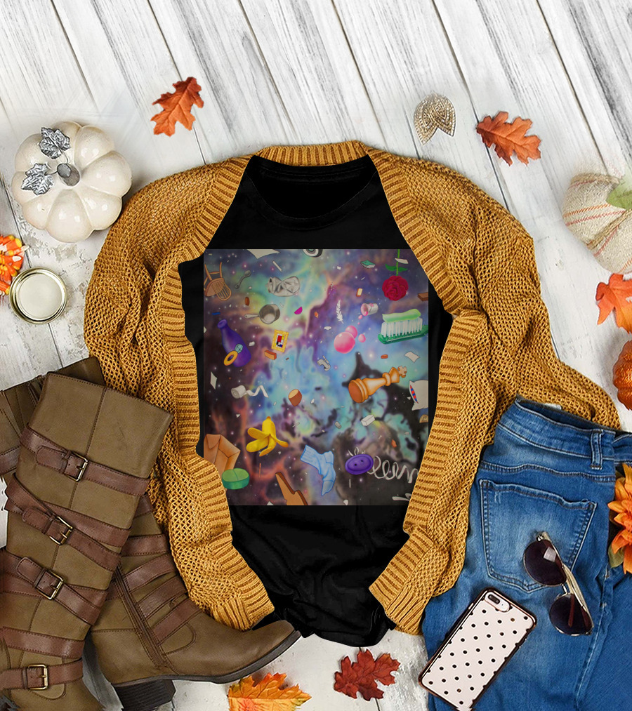 Space Junk Floating Objects Chess Piece Banana Peels Cosmic Background T-Shirt