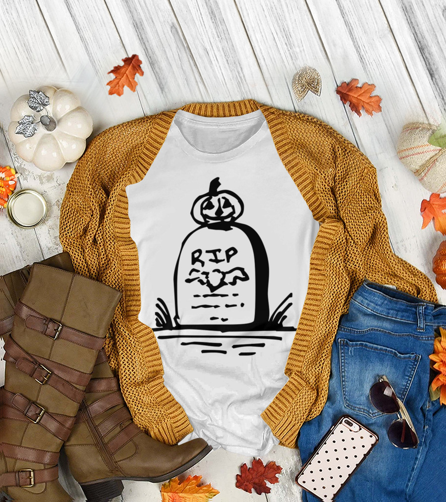 RIP Tombstone with Pumpkin and Bat T-Shirt