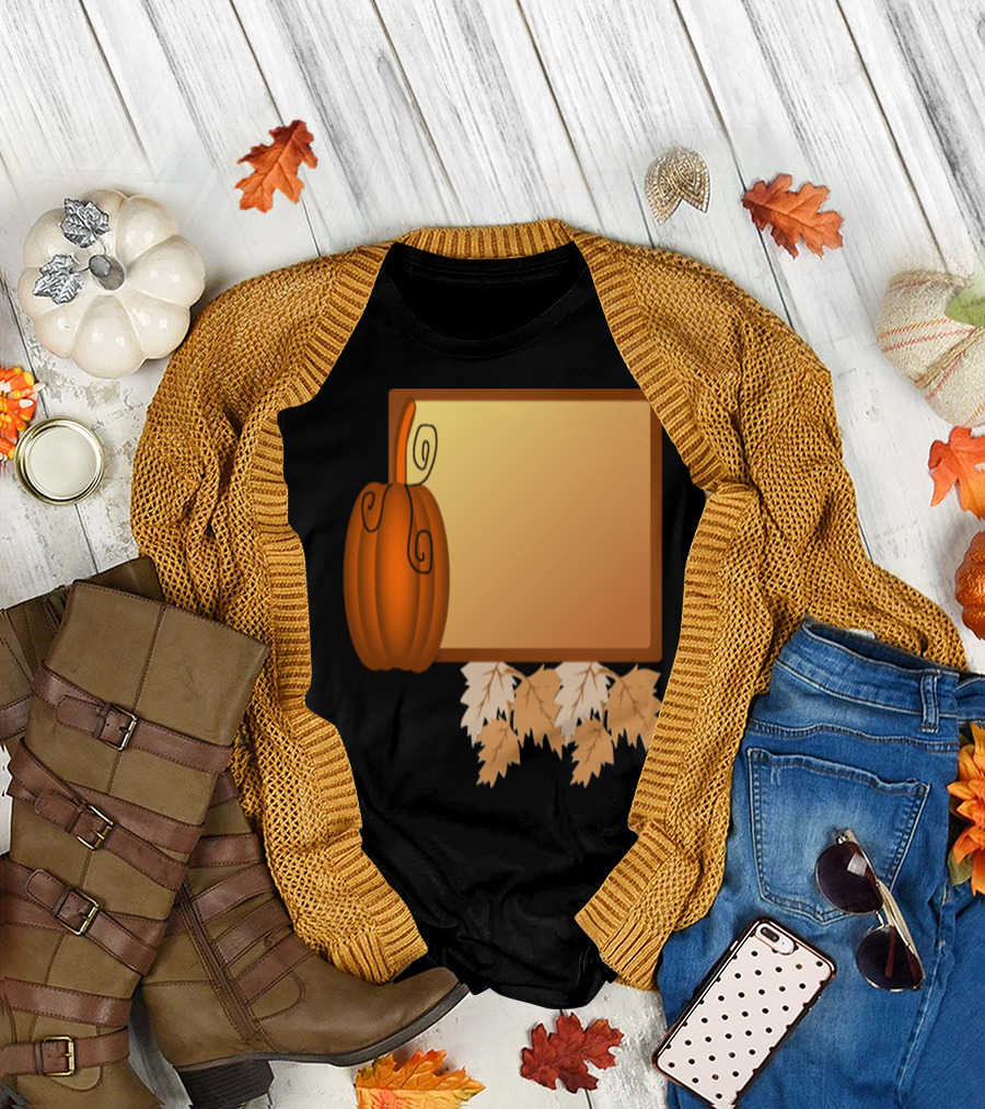 Autumn Pumpkin Frame with Falling Leaves T-Shirt