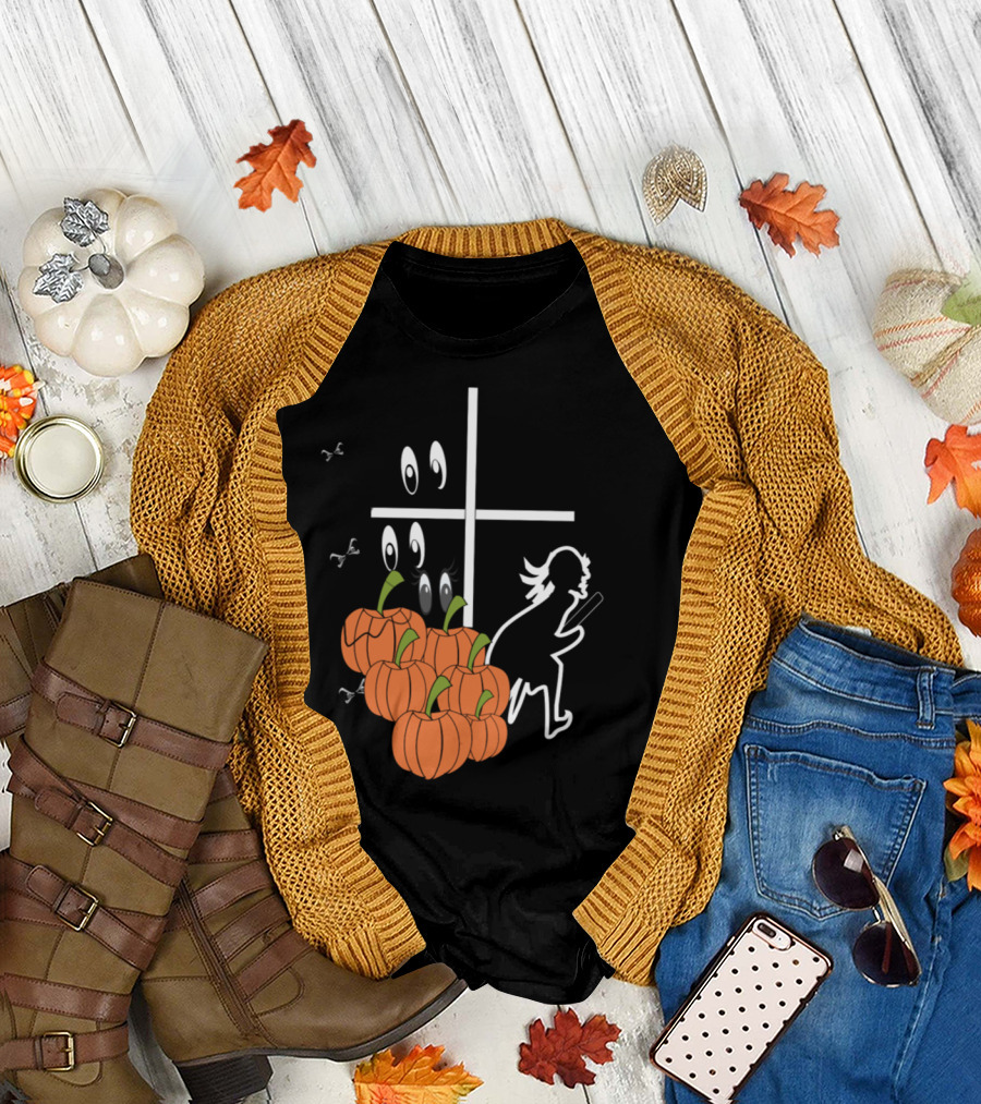 Halloween Ghosts Pumpkins Witch and Trick-or-Treater T-Shirt
