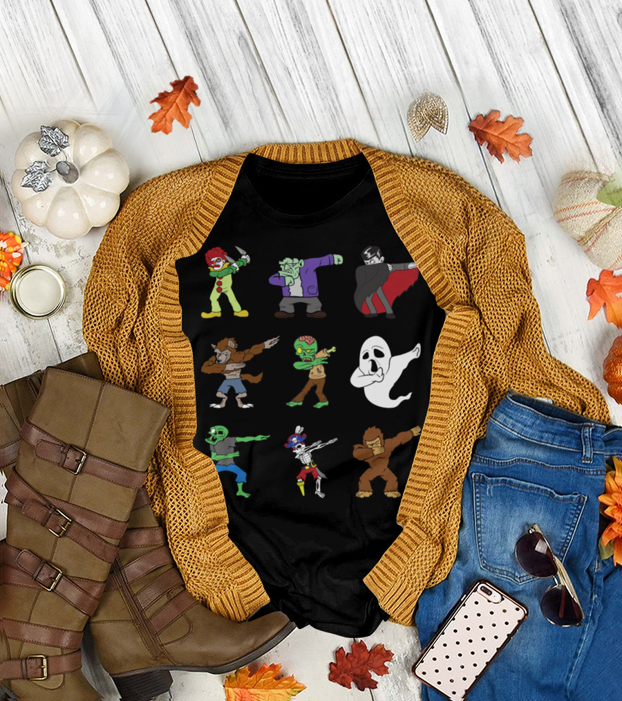 Dabbing Halloween Clown Frankenstein Vampire Werewolf Zombie Ghost Skeleton Bigfoot T-Shirt