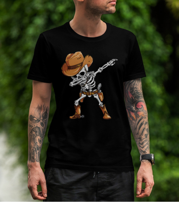 Dabbing Cowboy Skeleton Halloween Western T-Shirt