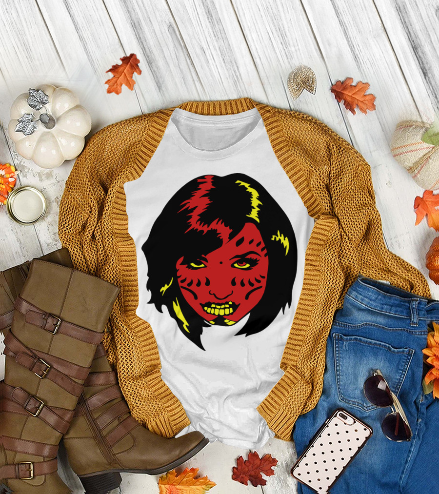 Darr Skeleton Face Girl Red and Black Mask T-Shirt