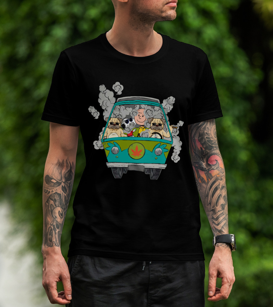 Pug Ds0 Smoking Van With Iconic Dog And Cartoon Character T-Shirt