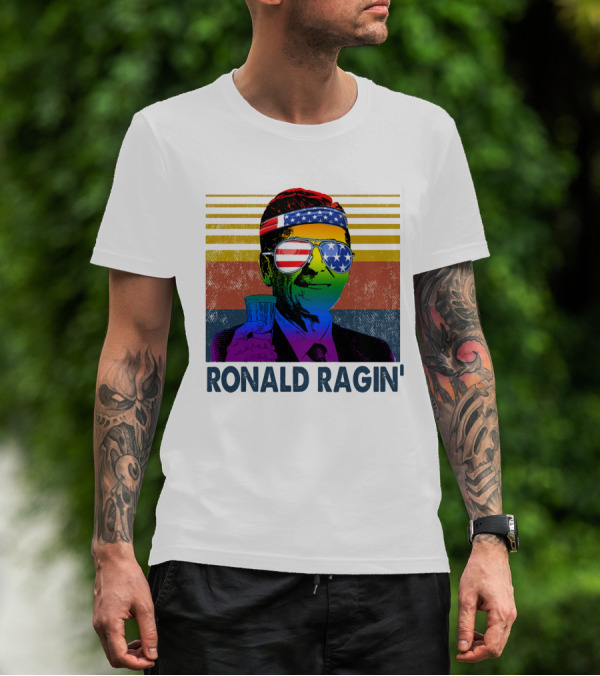 Ronald Ragin Rainbow Americana Bandana Sunglasses Flag Stripes T-Shirt