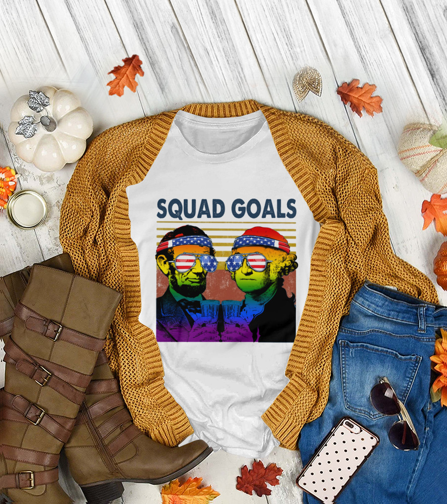 SQUAD GOALS Vintage Presidents with American Flag Sunglasses and Headbands T-Shirt
