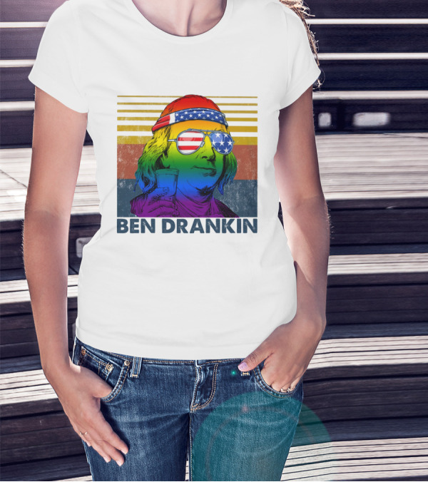 Ben Drankin Rainbow Flag Patriotic Sunglasses T-Shirt