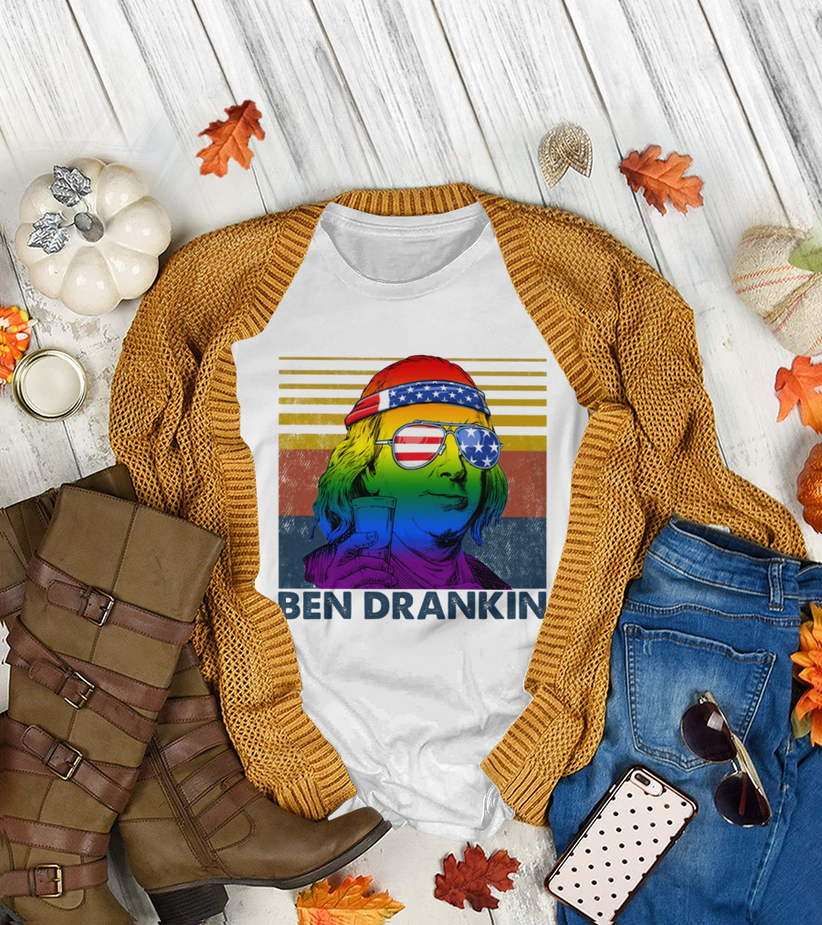 Ben Drankin Rainbow Flag Patriotic Sunglasses T-Shirt