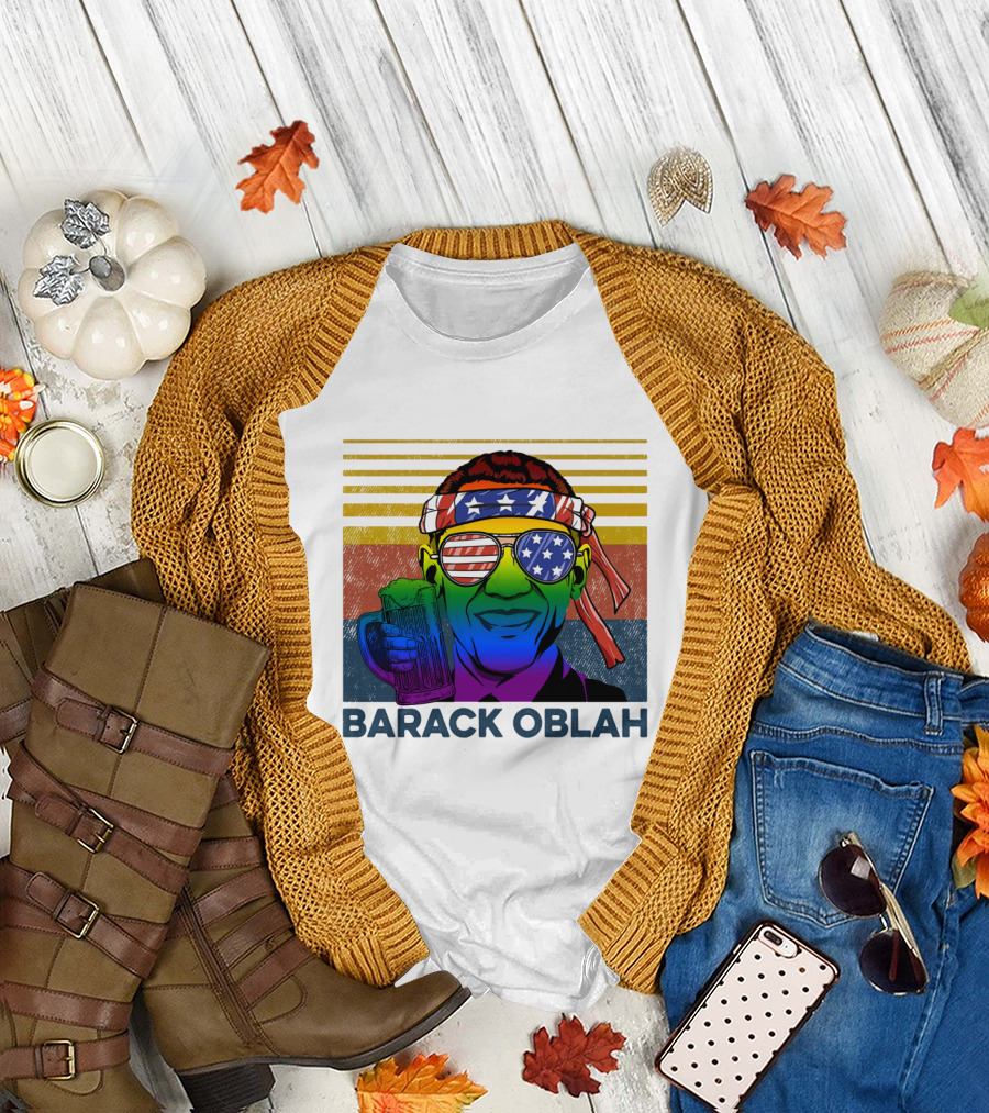 Barack Oblah Patriotic Headband Rainbow Sunglasses Beer Mug T-Shirt