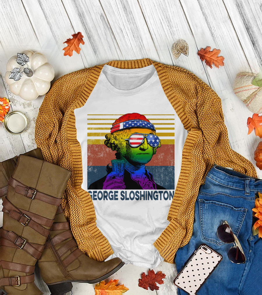 George Sloshington Patriotic Beer Celebration with American Flag Bandana and Sunglasses T-Shirt