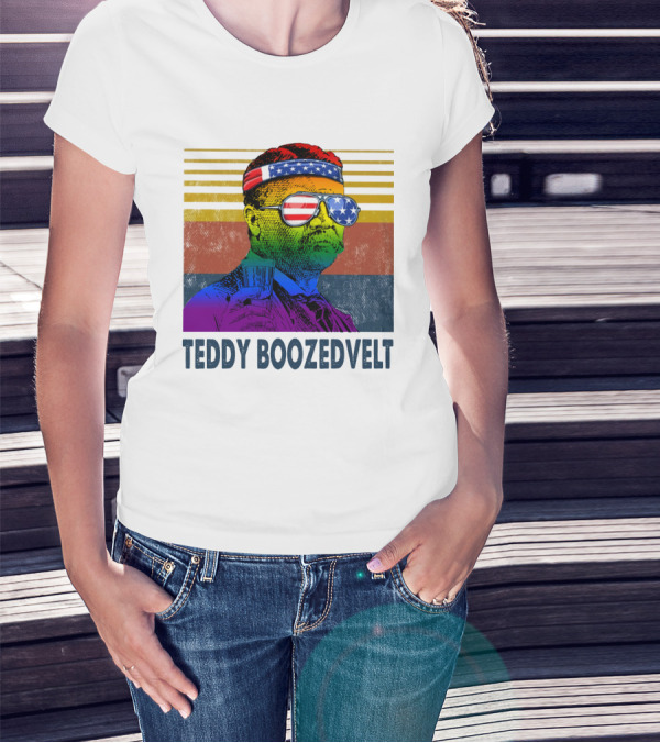 Teddy Boozedvelt Rainbow Stripes American Flag Shades T-Shirt