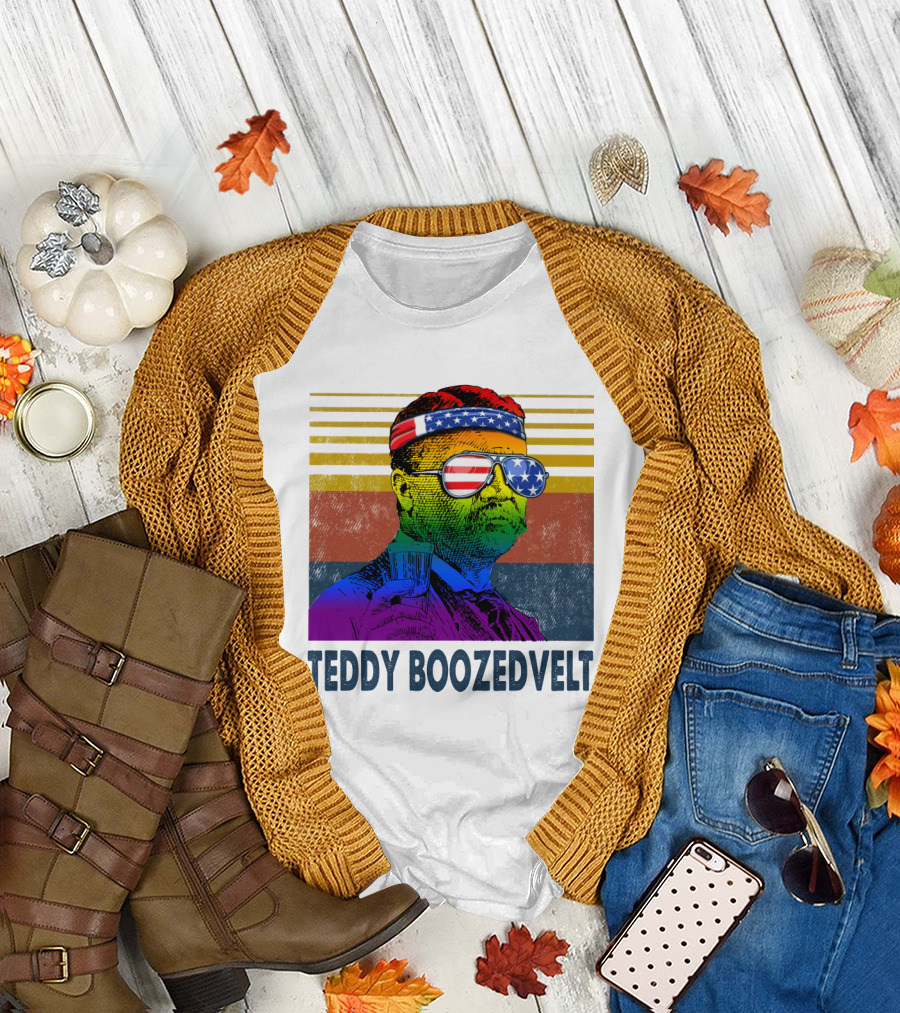 Teddy Boozedvelt Rainbow Stripes American Flag Shades T-Shirt