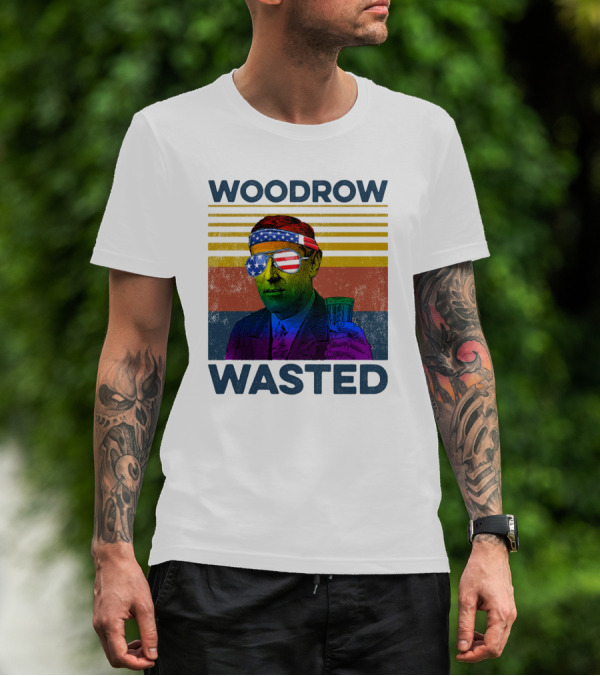 Woodrow Wasted American Flag Sunglasses Beer T-Shirt
