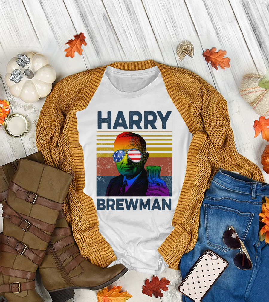 HARRY BREWMAN Patriotic Sunglasses Beer Drink T-Shirt