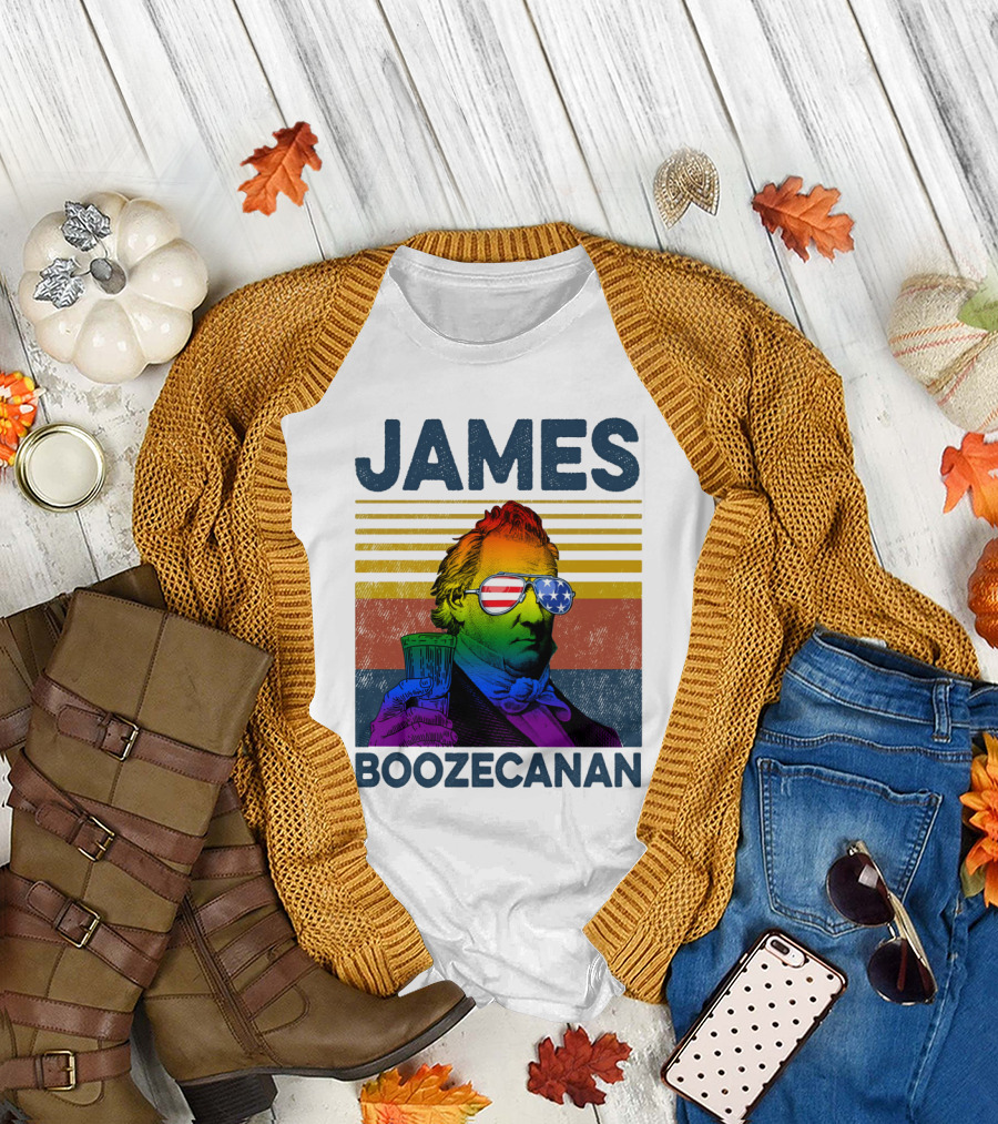 James Boozecanan American Flag Sunglasses with Beer Drink Rainbow T-Shirt