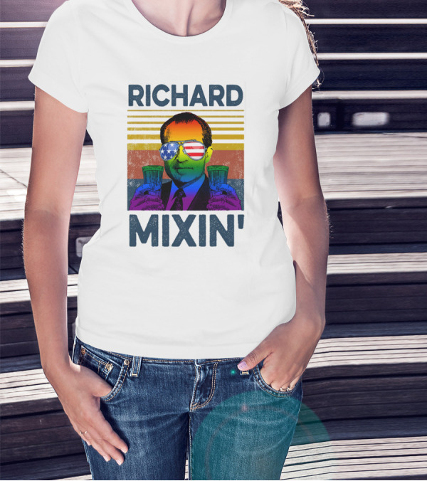 Richard Mixin' Beer Drink Patriotic Sunglasses Rainbow Stripes T-Shirt