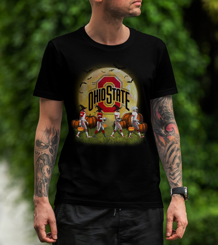 Ohio State Buckeyes Halloween Moon Walk With Pumpkins And Bats T-Shirt