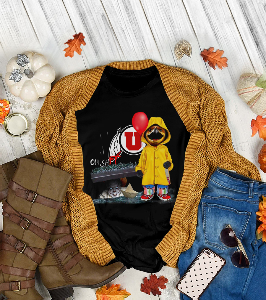 Utah Utes Oh Shh Pennywise Yellow Raincoat Red Balloon T-Shirt