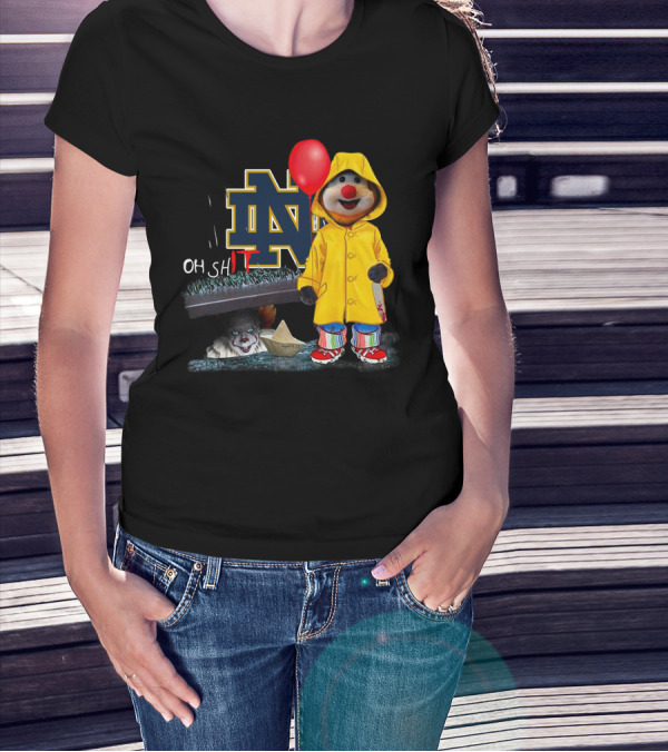 Notre Dame Fighting IrishDs Pennywise Clown Mashup Oh Shit Balloon T-Shirt