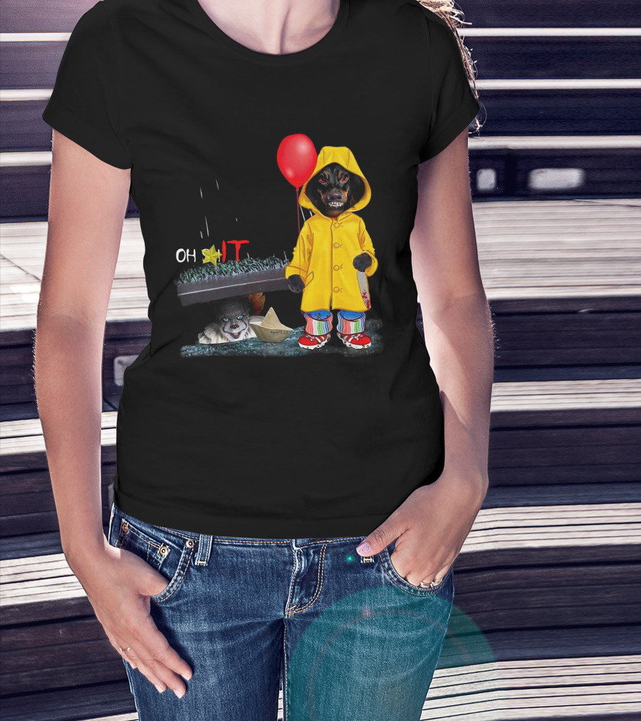 DachshundDs Oh IT With Creepy Clown And Red Balloon In Yellow Raincoat T-Shirt