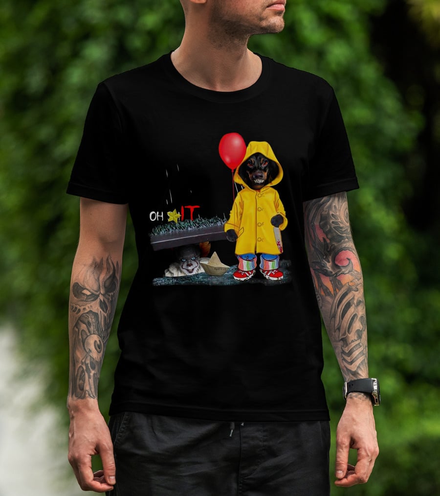 DachshundDs Oh IT With Creepy Clown And Red Balloon In Yellow Raincoat T-Shirt