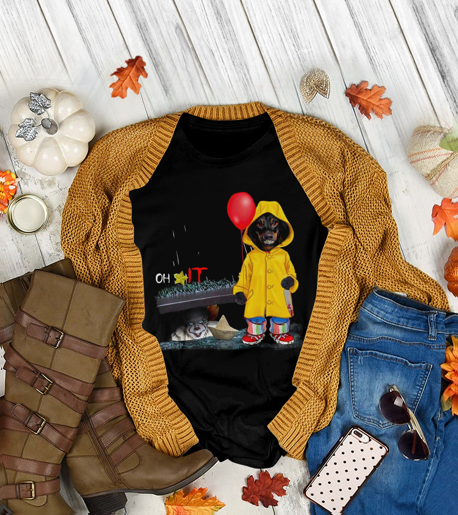 DachshundDs Oh IT with Creepy Clown and Red Balloon in Yellow Raincoat T-Shirt