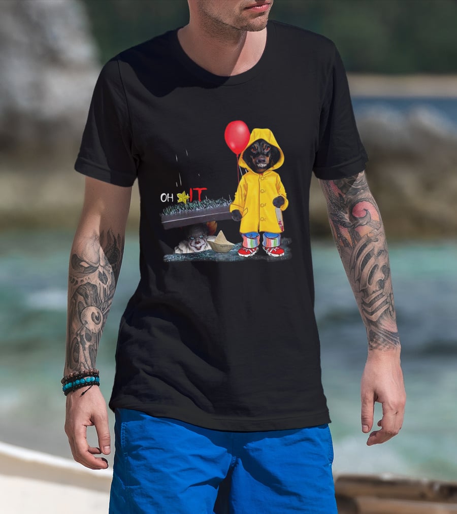 DachshundDs Oh IT With Creepy Clown And Red Balloon In Yellow Raincoat T-Shirt