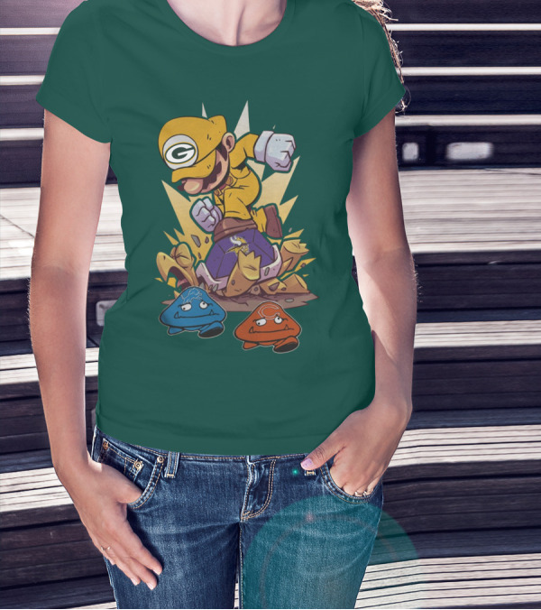Green Bay Packers Mario Jumping On Minnesota Vikings Goombas T-Shirt