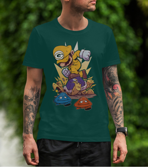 Green Bay Packers Mario Jumping On Minnesota Vikings Goombas T-Shirt