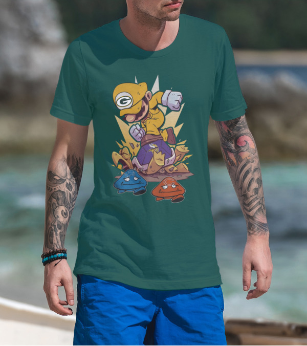 Green Bay Packers Mario Jumping On Minnesota Vikings Goombas T-Shirt