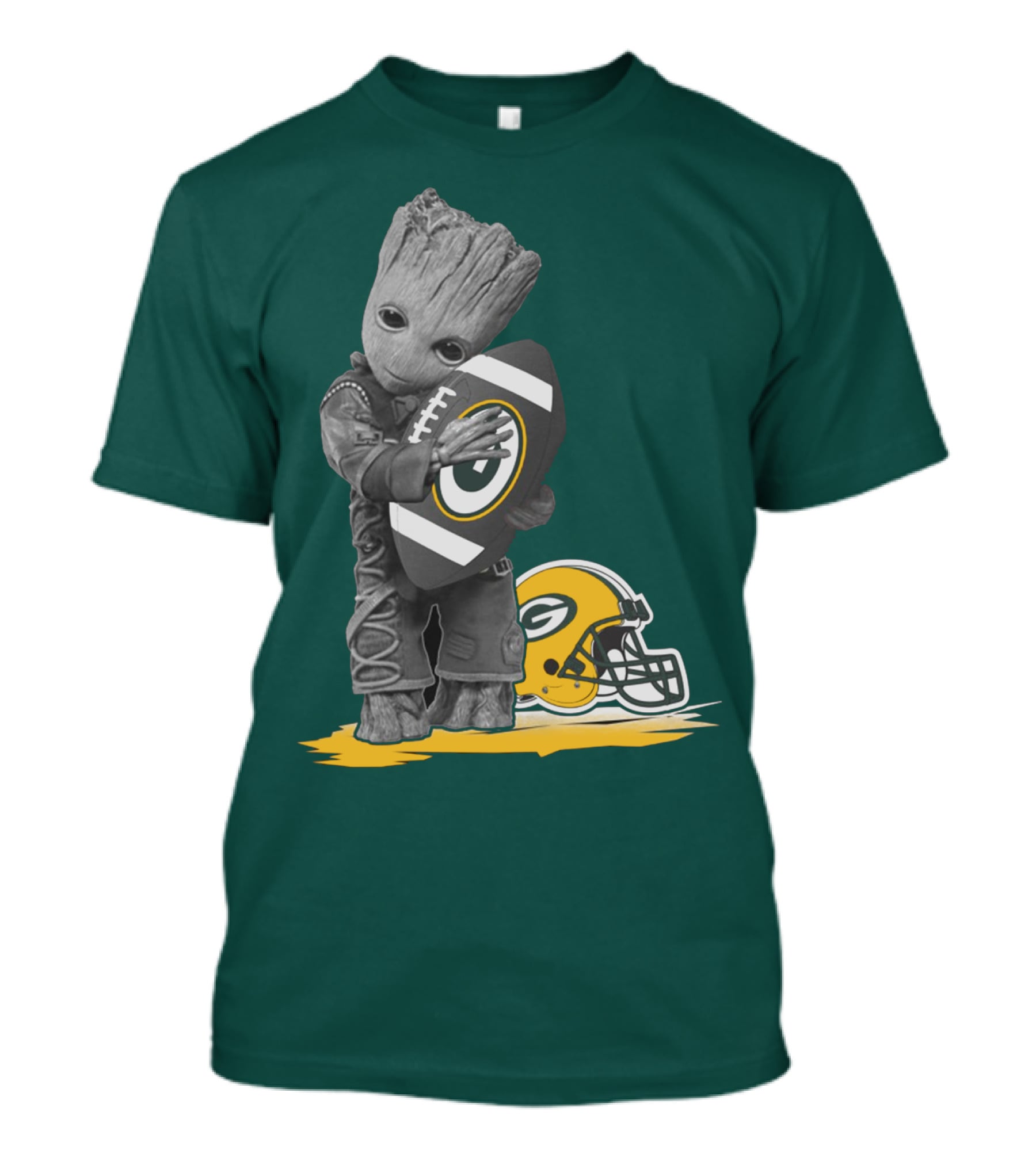 Groot Hugging Green Bay Packers Football With Helmet T-Shirt