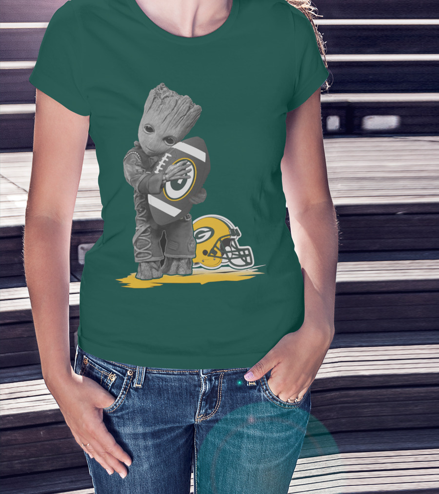 Groot Hugging Green Bay Packers Football With Helmet T-Shirt