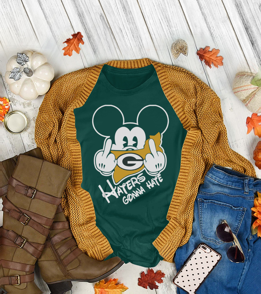 Packers Logo With Mouse Ears And Haters Gonna Hate T-Shirt