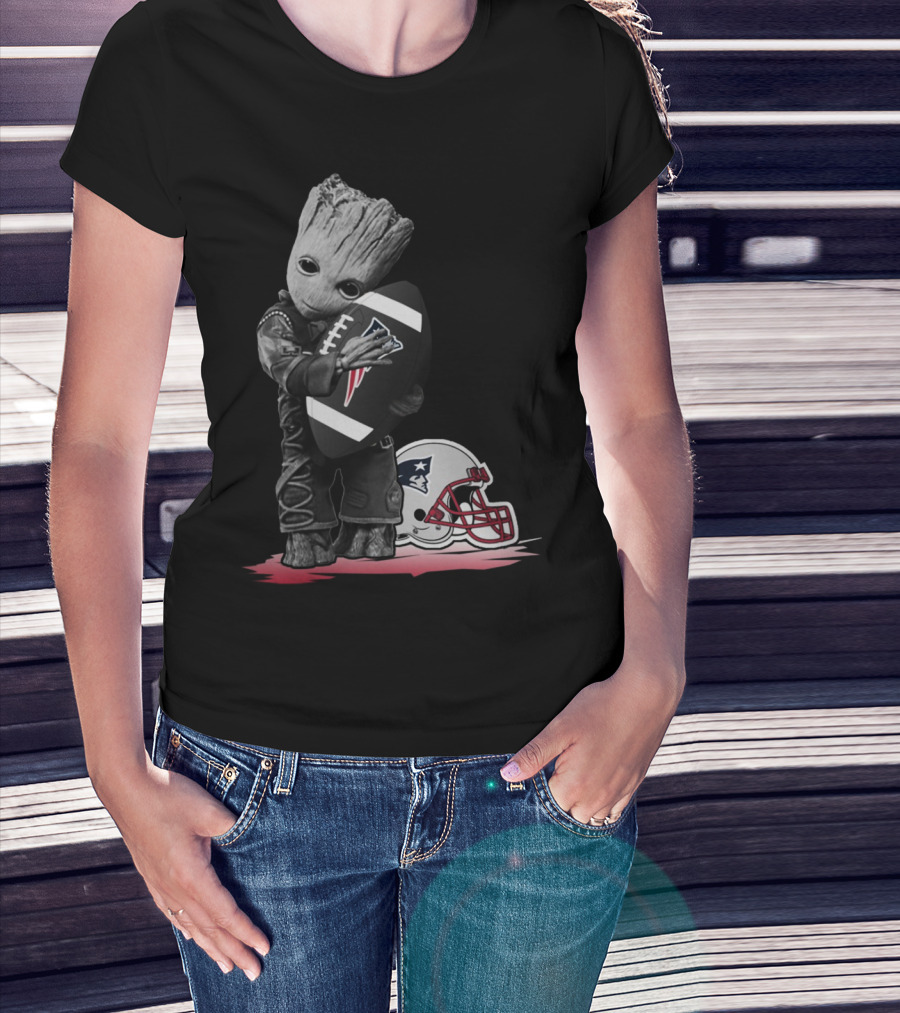 New England Patriots Groot Hugging Football With Team Helmet T-Shirt
