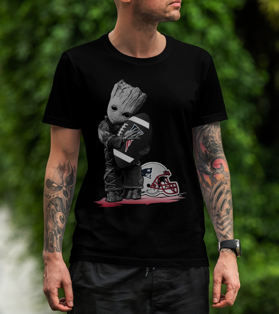 New England Patriots Groot Hugging Football With Team Helmet T-Shirt