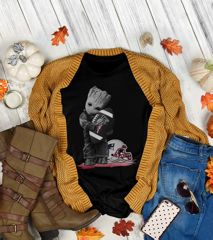 New England Patriots Groot Hugging Football With Team Helmet T-Shirt