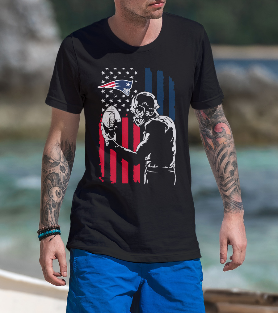 New England Patriots American Flag Football Player Nfl T-Shirt
