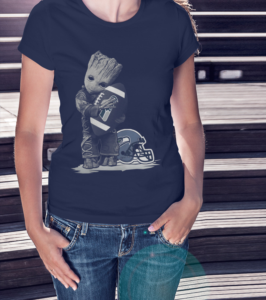 Seattle Seahawks Groot Holding Football With Helmet T-Shirt