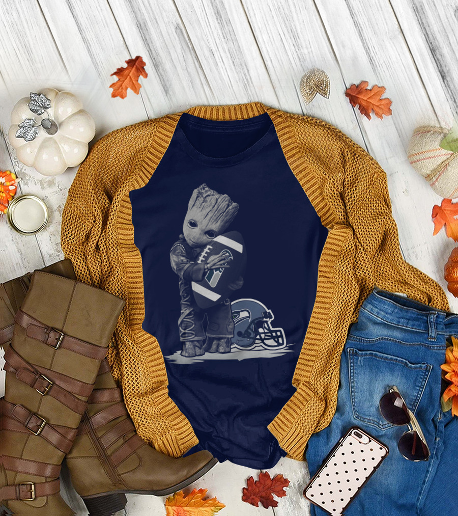 Seattle Seahawks Groot Holding Football With Helmet T-Shirt