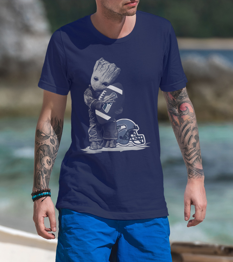 Seattle Seahawks Groot Holding Football With Helmet T-Shirt