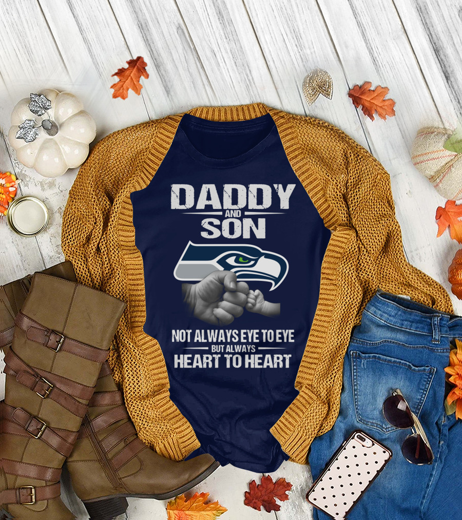 Seattle Seahawks Daddy And Son Not Always Eye To Eye But Always Heart To Heart T-Shirt
