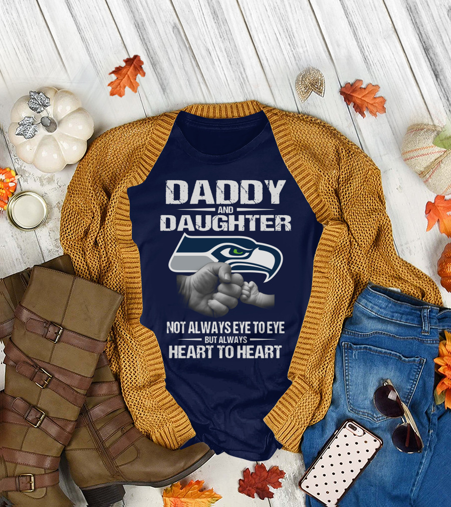 Daddy And Daughter Seattle Seahawks Not Always Eye To Eye But Always Heart To Heart T-Shirt