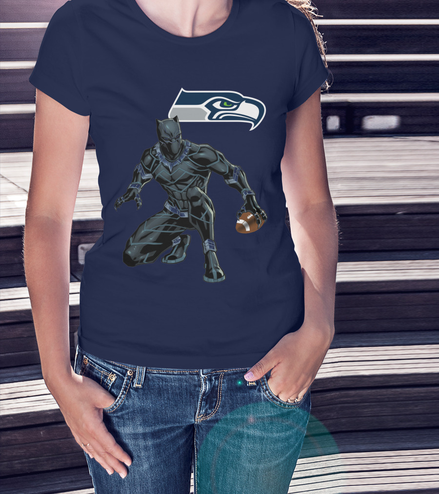 Seattle Seahawks Black Panther Football Character T-Shirt